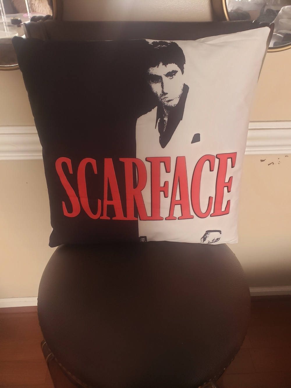 Scarface Graphic Accent Pillow - Black, White & Red 1 Sided 17×17